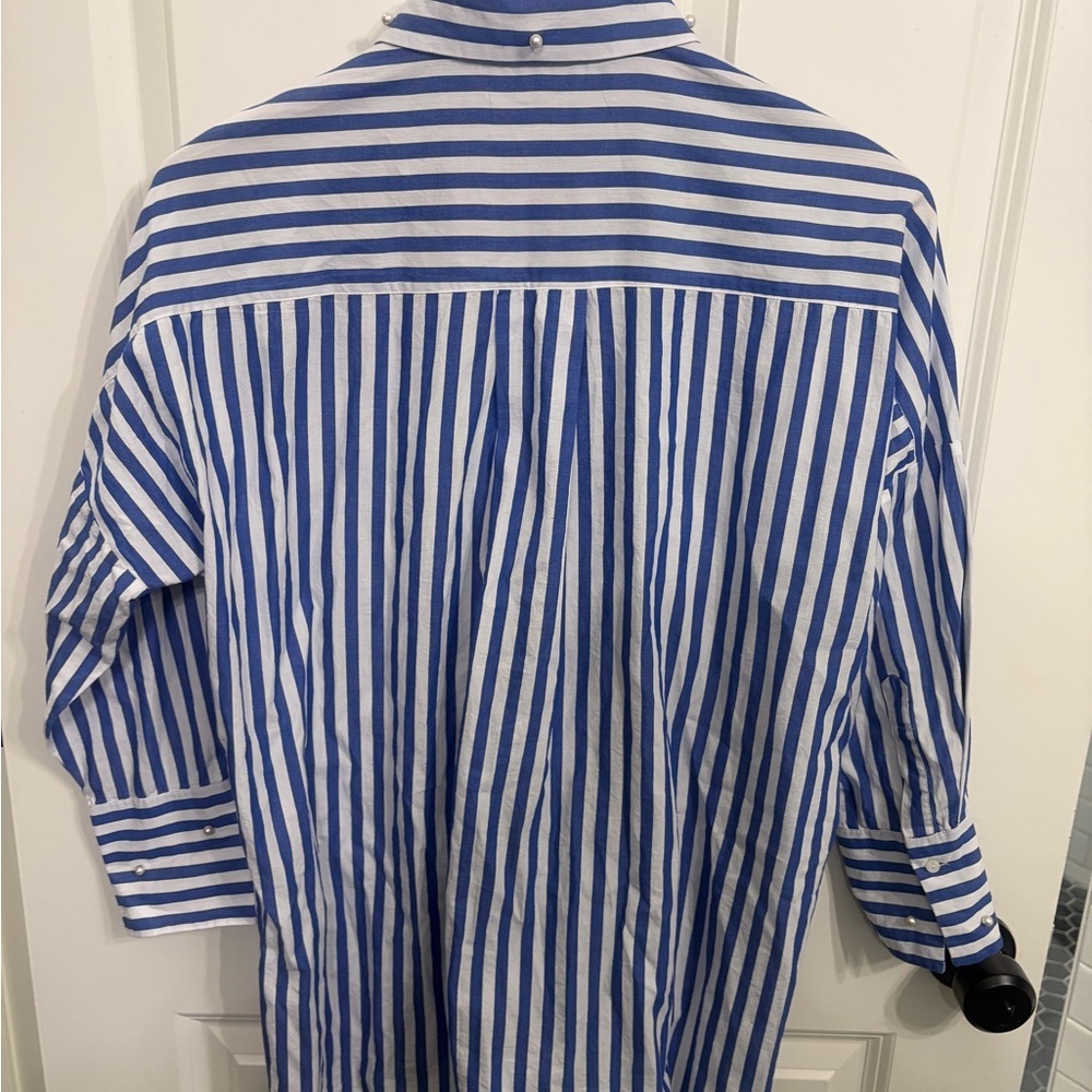 Excellent condition Zara size S blue and white striped button down with pearls - Picture 6 of 11